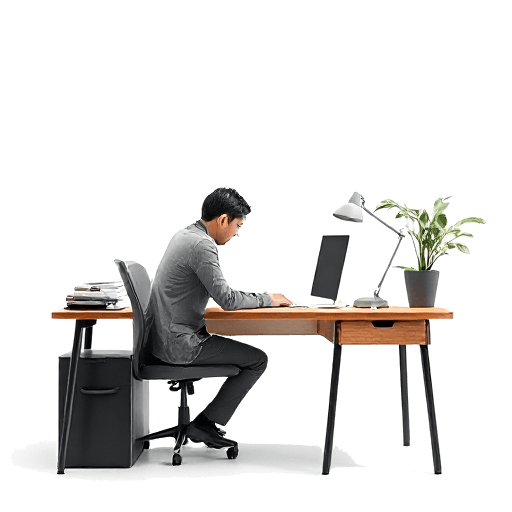 at a desk