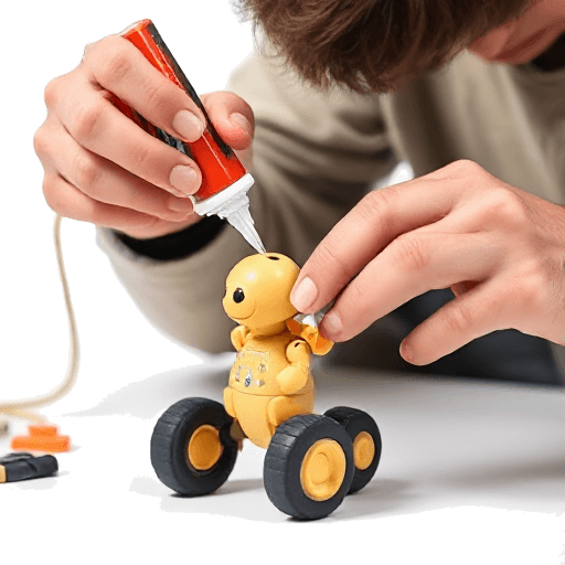 fixing a toy with glue