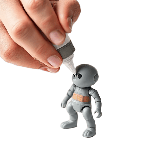 fixing a toy with glue