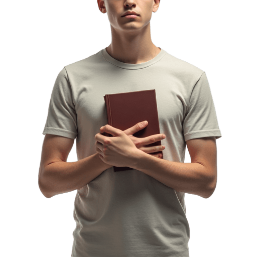 holding a book to their chest