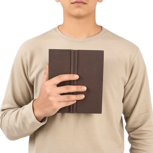 holding a book to their chest