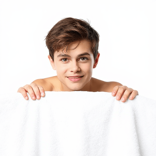 peeking out over a towel