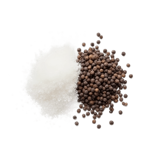 salt and peppercorns