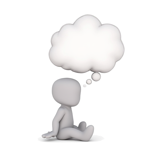 sitting down with thought bubble