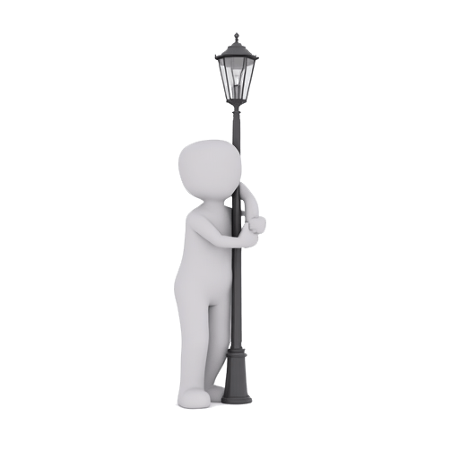 leaning against a lamppost