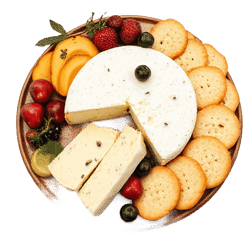 Gjetost cheese plate with fruit and crackers