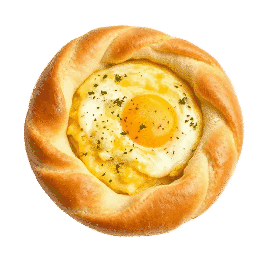 Khachapuri bread bowl with scrambled eggs and cheese