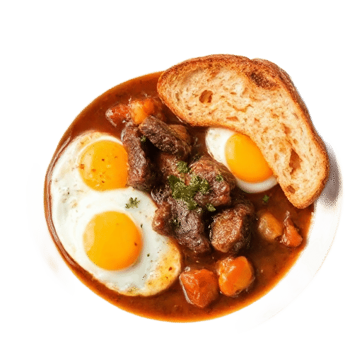 venison stew with eggs and toast