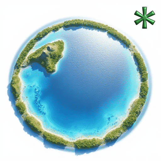 Atoll ring shaped barrier reefs