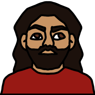 person (long hair, beard, red shirt)